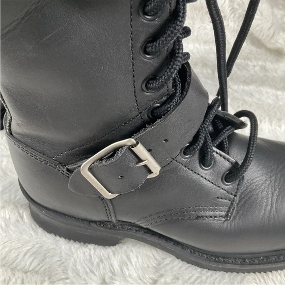 Double H Womens 7M Black Leather Zip Buckle Lace Up Motorcycle Combat Boots - Picture 5 of 14